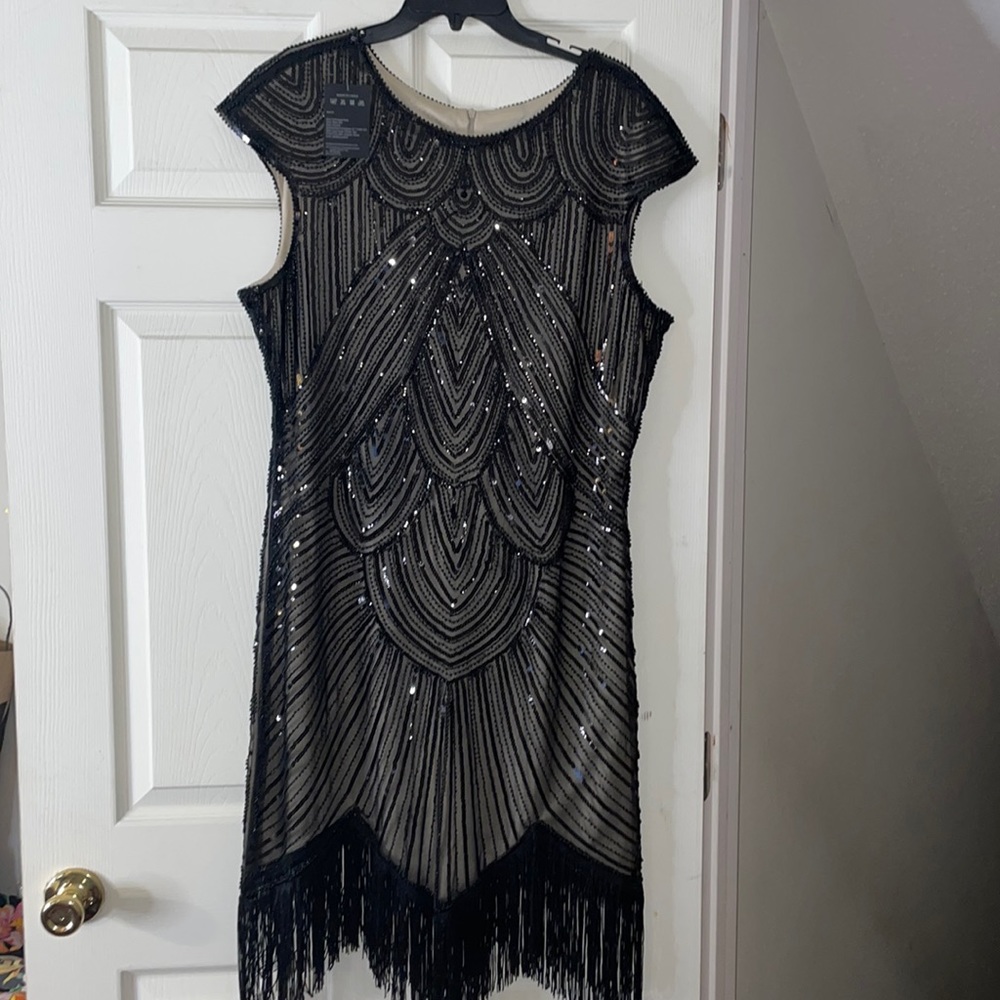 Black sequin dress with frings